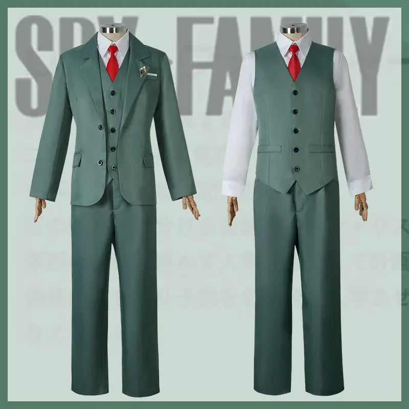 Spy x Family Twilight outfit for men featuring a stylish suit with vest and tie in green