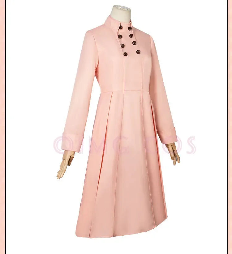Stylish pink Spy X Family Yor Forger dress with long sleeves and button details for fans of the series