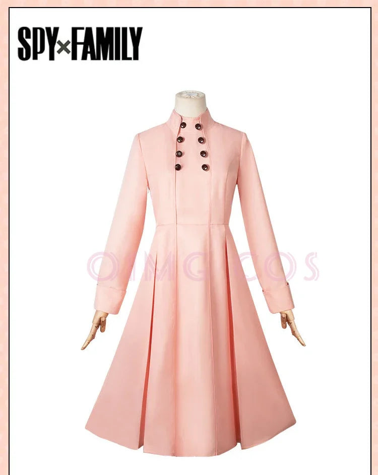 Stylish Spy X Family Yor Forger dress in pink with a buttoned design and elegant silhouette