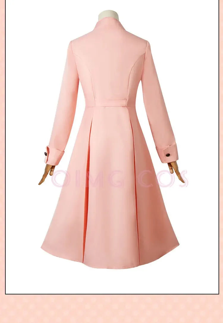 Back view of Spy X Family Yor Forger dress in pink with elegant design and long sleeves