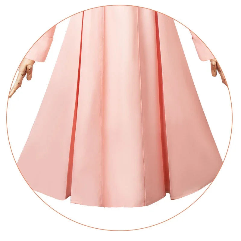 Elegant Spy X Family Yor Forger dress in soft pink fabric, perfect for cosplay and themed events