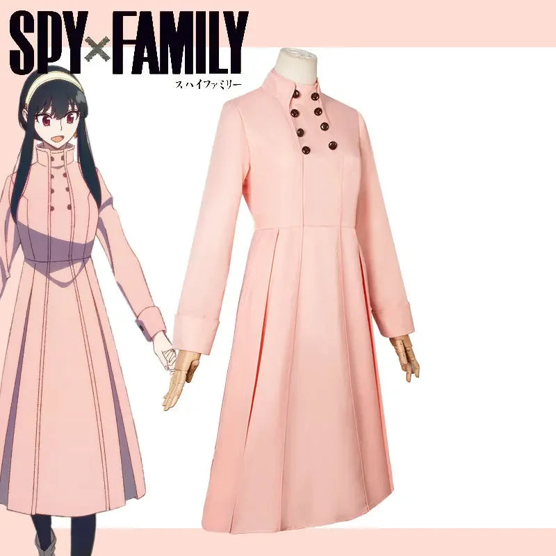 Spy X Family Yor Forger dress in pink with button details and long sleeves for stylish cosplay