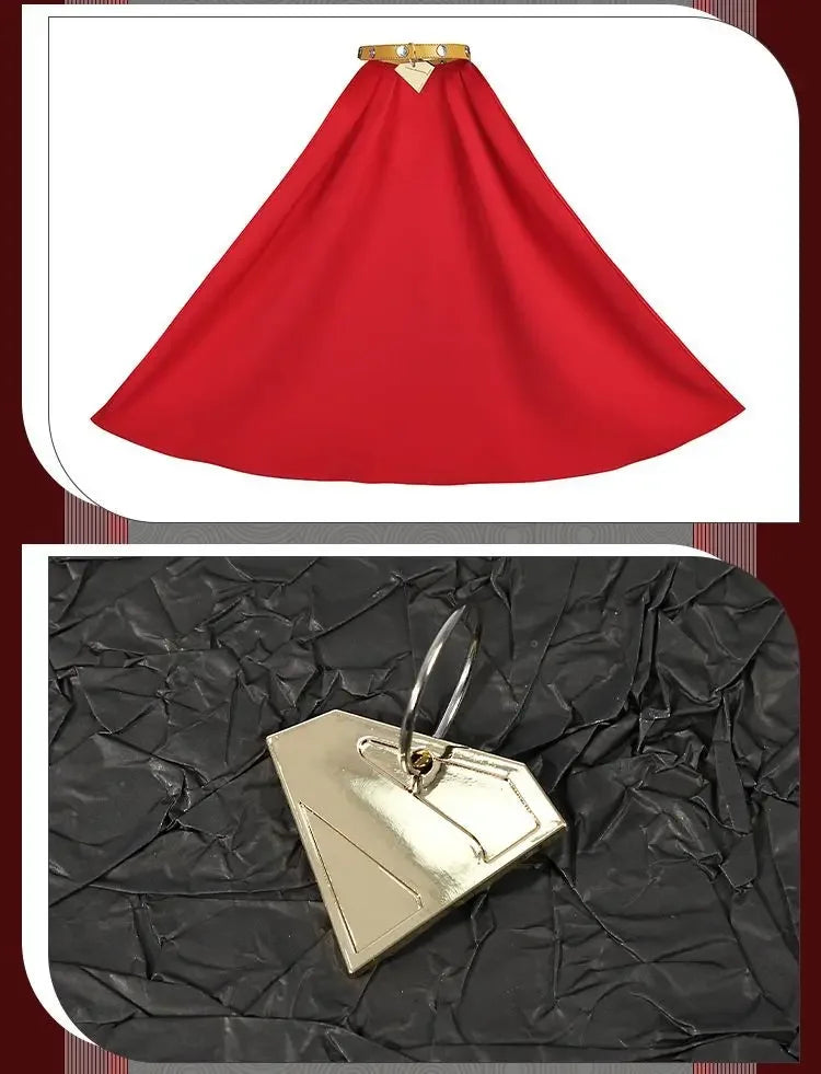 Red superhero cape with golden collar from Zoomies & Co for imaginative play adventures