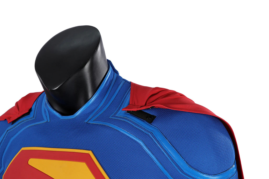 Superman Costume by Zoomies & Co featuring vibrant blue fabric and red cape for cosplay and dress-up fun