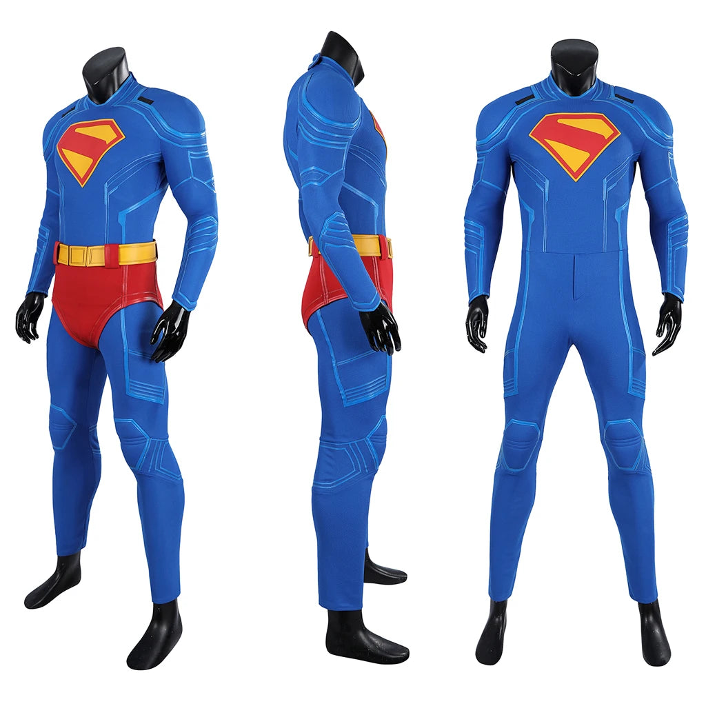Zoomies & Co Superman-themed superhero costume featuring blue and red design with iconic emblem