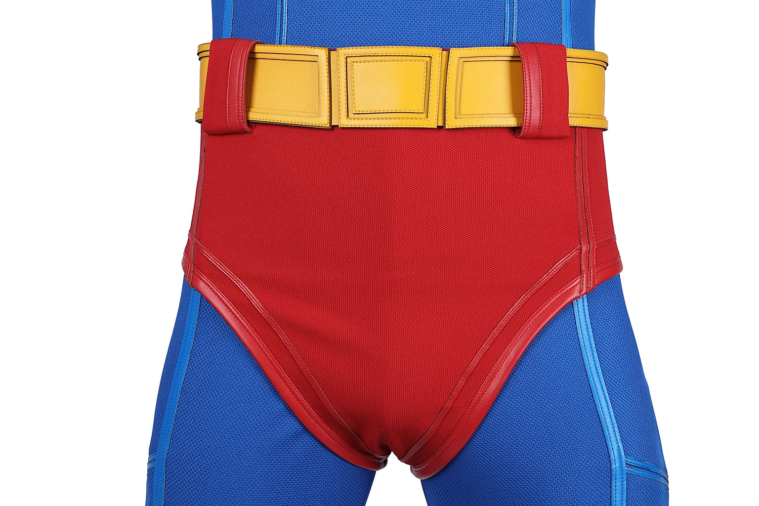 Zoomies & Co superhero costume featuring red shorts and a yellow belt for imaginative play