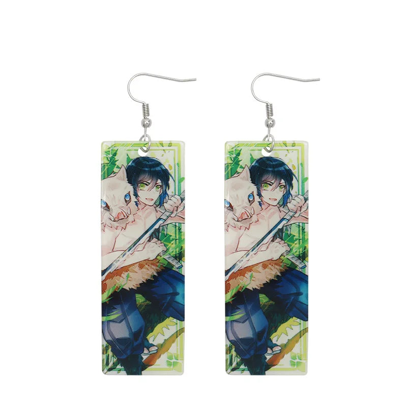 Tanjiro earrings Demon Slayer featuring a vibrant design with Tanjiro on a colorful background