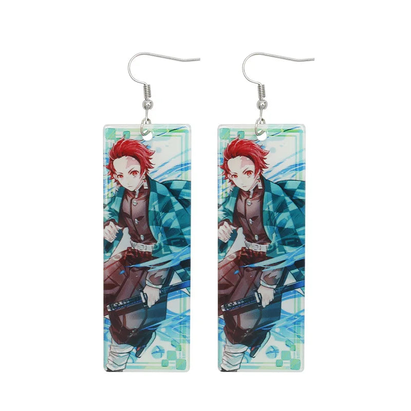 Tanjiro earrings Demon Slayer featuring colorful artwork of Tanjiro in a dynamic pose