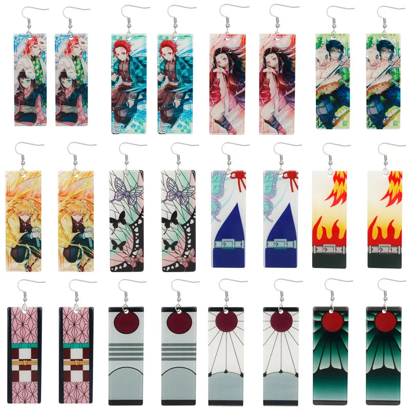 Variety of Tanjiro earrings Demon Slayer featuring colorful designs from the popular anime series