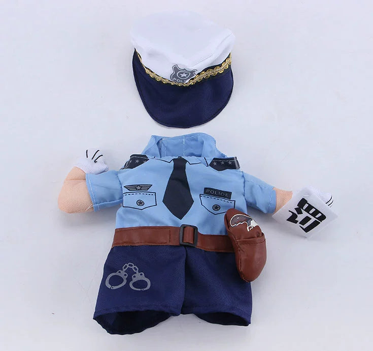 Police Officer Costume for Pets featuring a Blue Shirt and Cap, perfect for TikTok trending pet outfits
