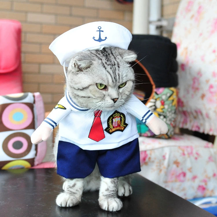 Adorable cat wearing a sailor outfit by Zoomies & Co, perfect for TikTok trending pet outfits