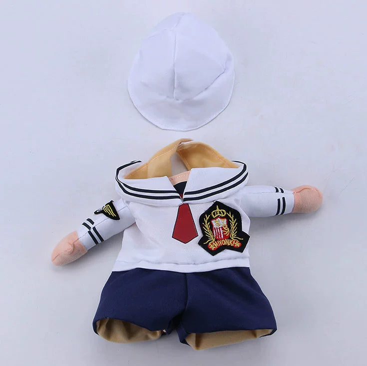 Sailor-themed pet outfit with cap, perfect for TikTok trending pet outfits
