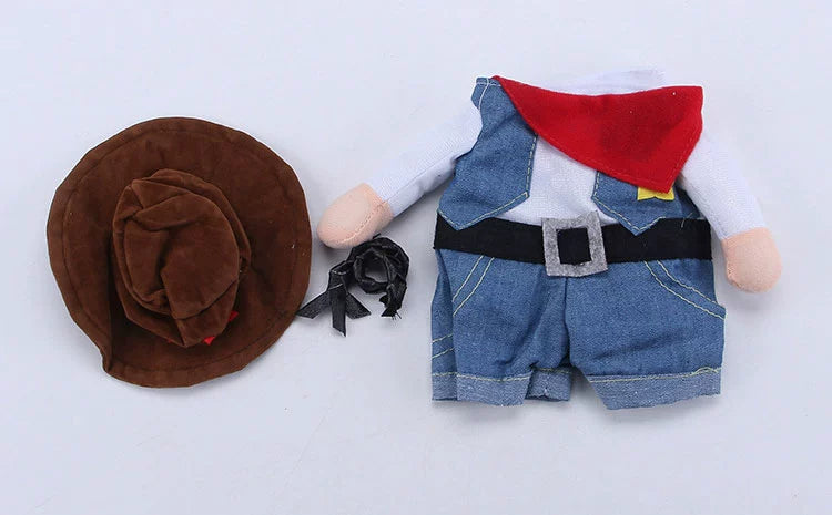 Cowboy-themed pet outfit with hat and vest, perfect for TikTok trending pet outfits