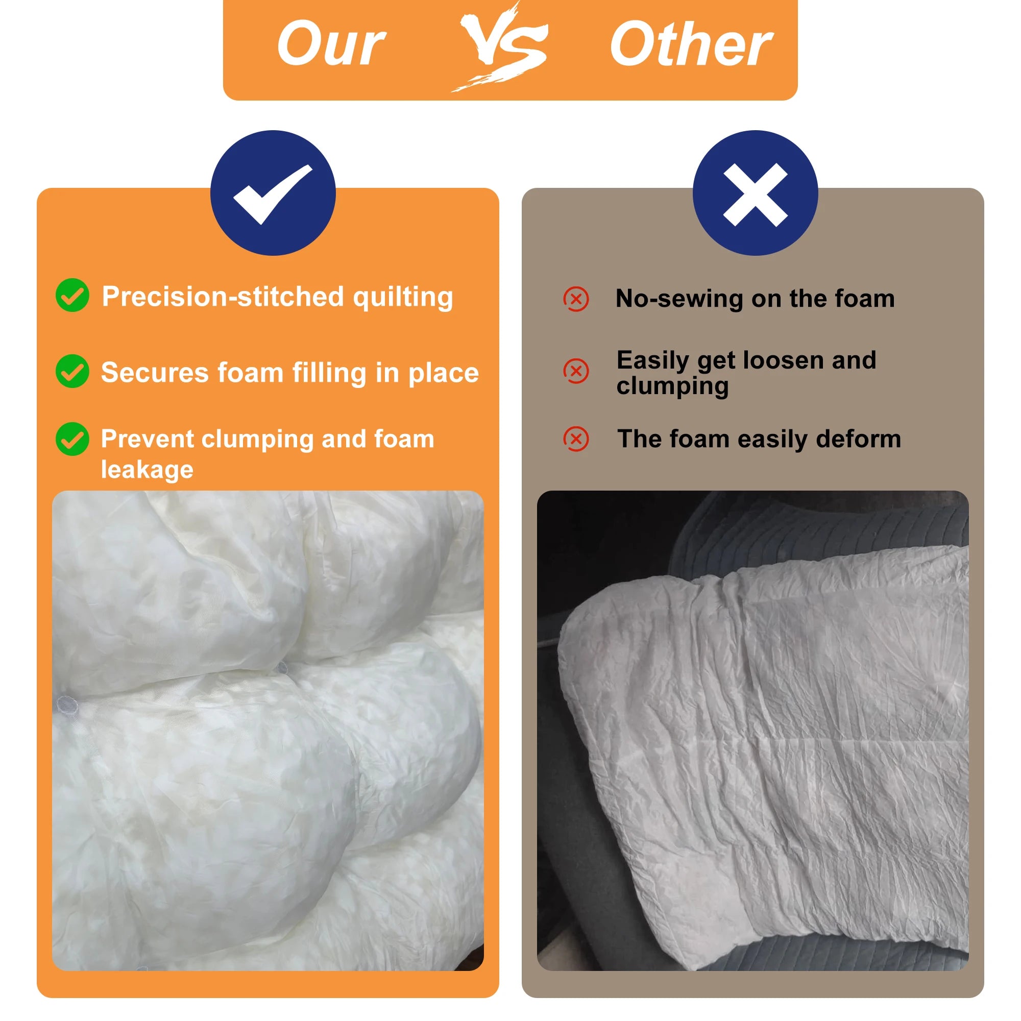 Comparison of ultra plush dog bed features showing superior stitching and foam stability
