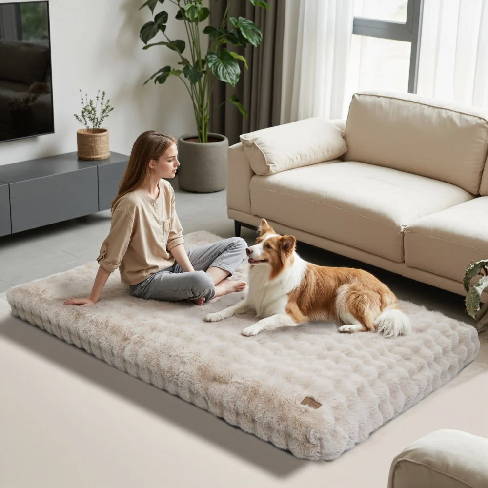 Cozy ultra plush dog bed with a soft surface, perfect for relaxing pets and their owners
