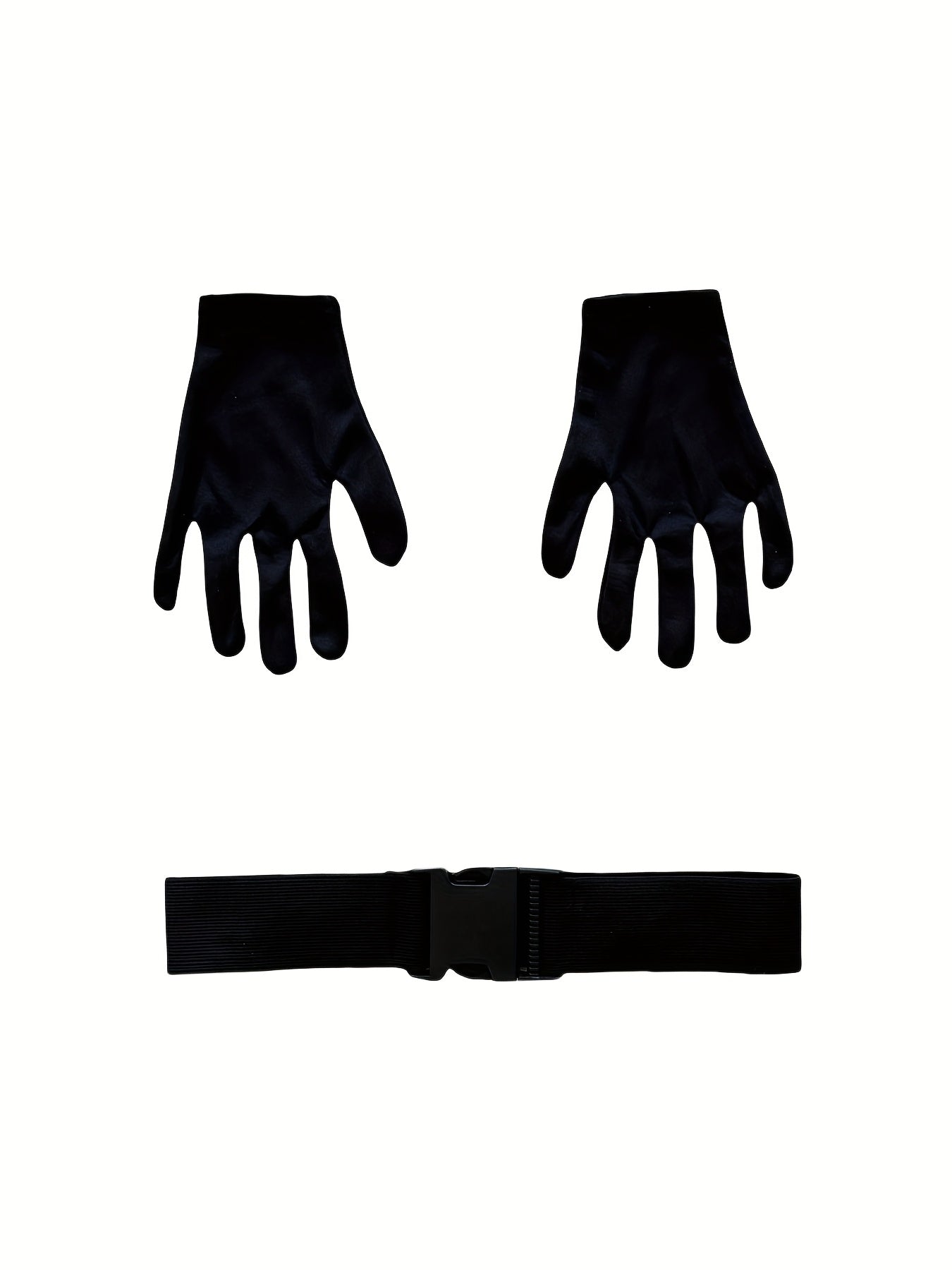 Black gloves and belt from unisex carnival bodysuit set by Zoomies & Co for costume accessories
