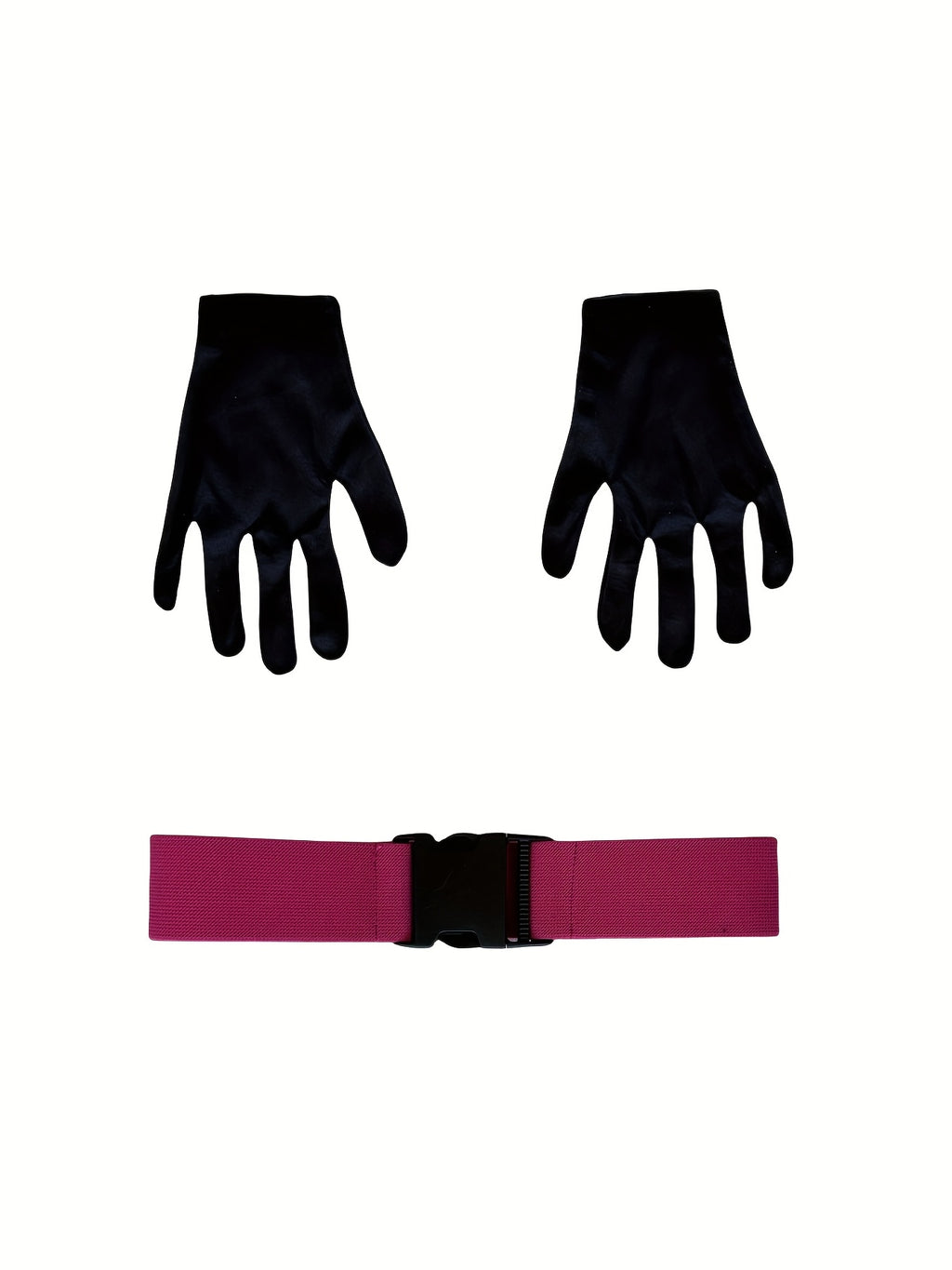 Black gloves and pink belt from the unisex carnival bodysuit set for costume parties