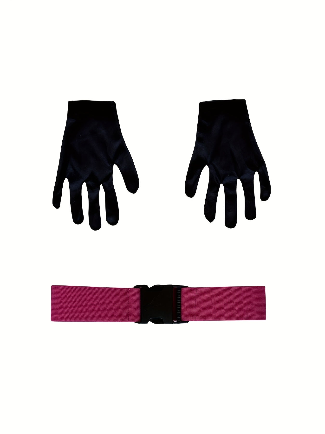 Black gloves and pink belt from the unisex carnival bodysuit set for costume parties