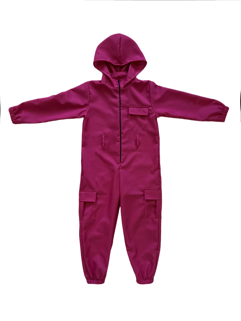 Zoomies & Co Unisex Carnival Bodysuit Set in vibrant purple with a hood and zip closure