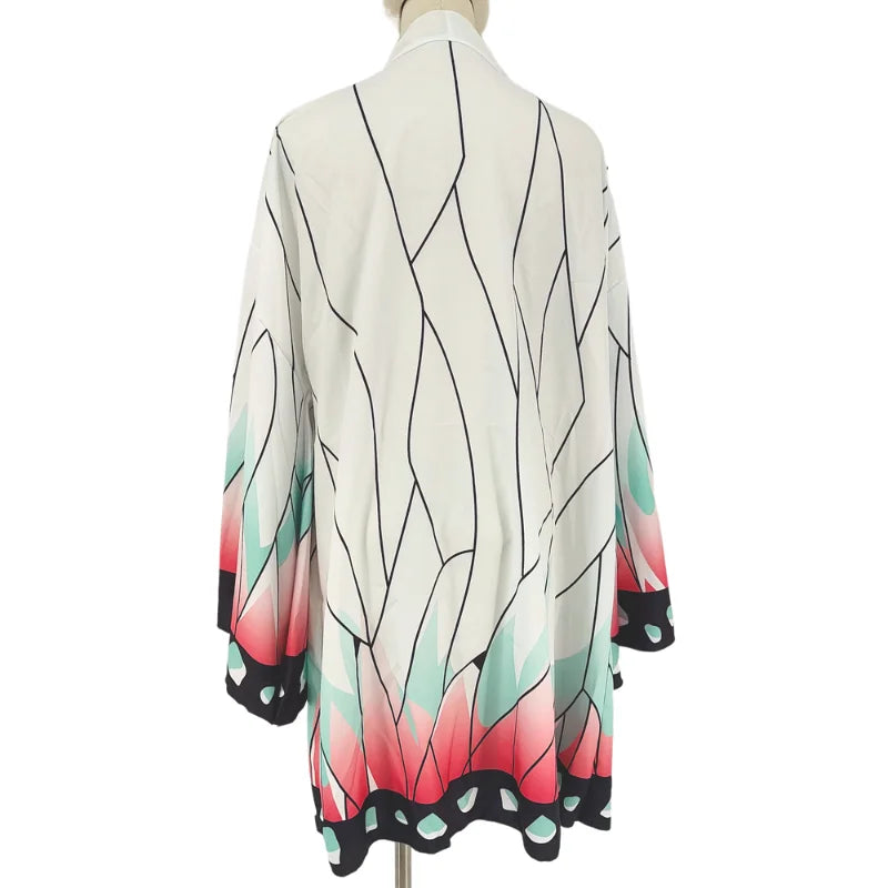 Kochou Shinobu cosplay kimono cardigan with colorful design and flowing sleeves for anime fans