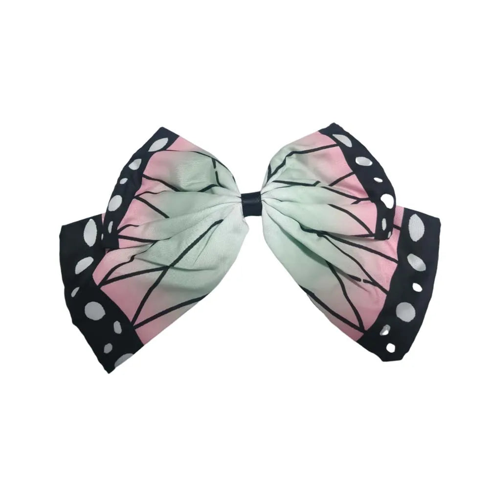 Kochou Shinobu cosplay kimono cardigan with a large butterfly bow in pink and green colors