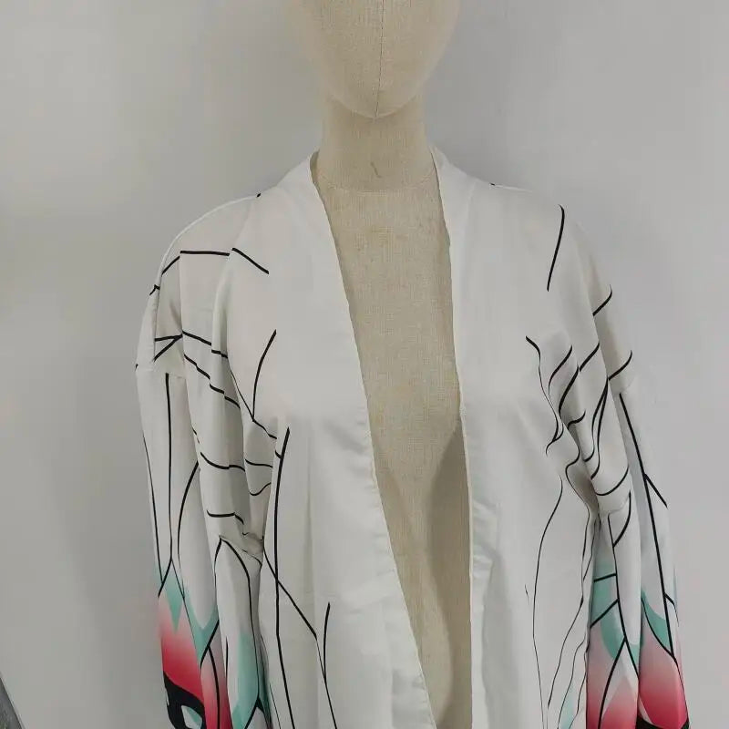 Kochou Shinobu cosplay kimono cardigan featuring colorful patterns and lightweight fabric design