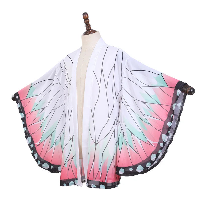 Kochou Shinobu cosplay kimono cardigan featuring vibrant butterfly wing design and flowing sleeves