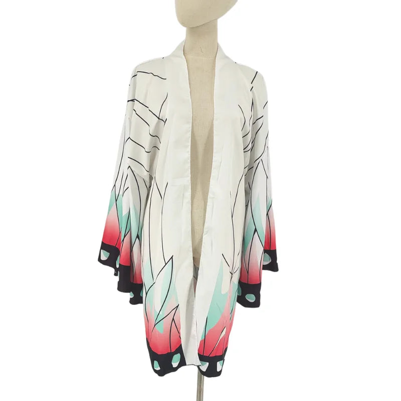 Kochou Shinobu cosplay kimono cardigan with vibrant colors and floral design for anime fans