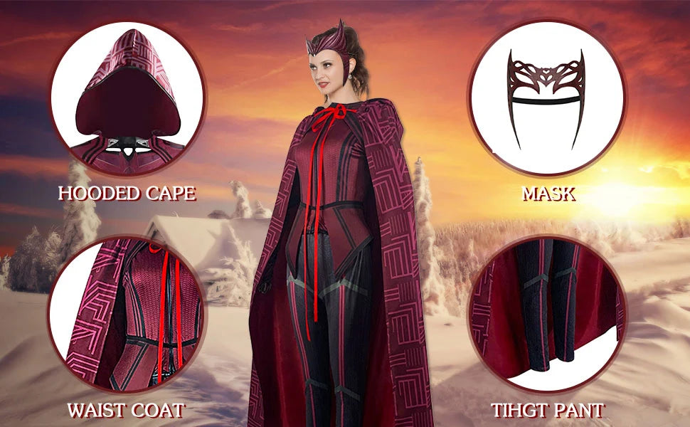 Wanda Vision Halloween costume high quality with hooded cape, mask, waist coat, and tight pants