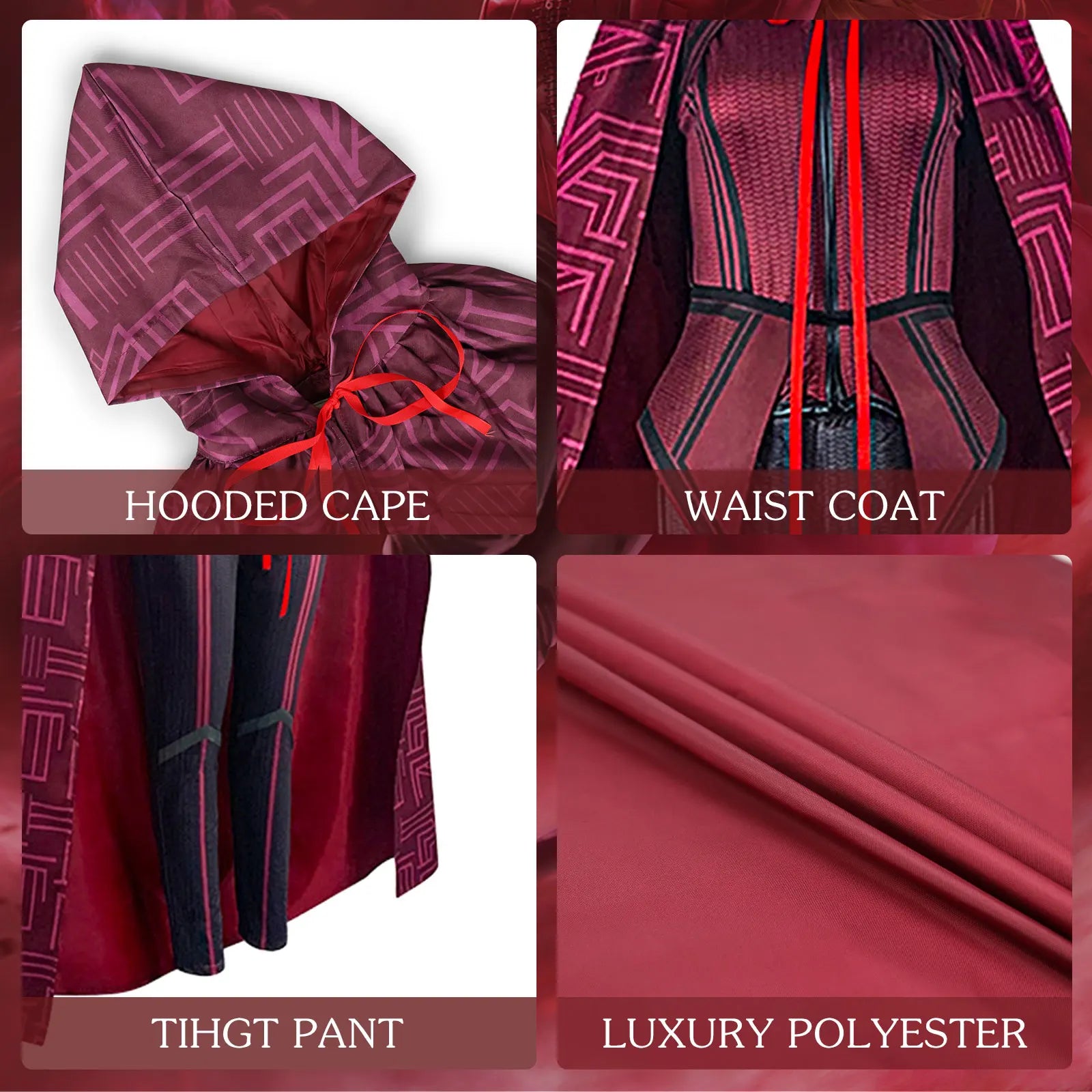 Wanda Vision Halloween costume high quality set featuring hooded cape and waist coat