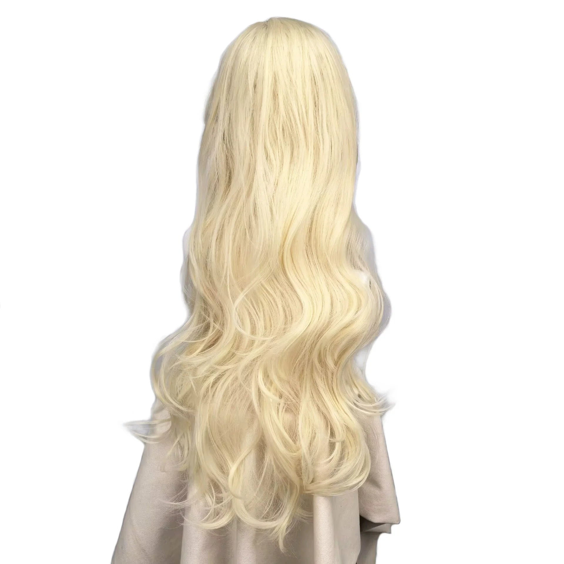 Long blonde wig for Wicked witch Glinda Halloween outfit with stylish waves and natural-looking hair