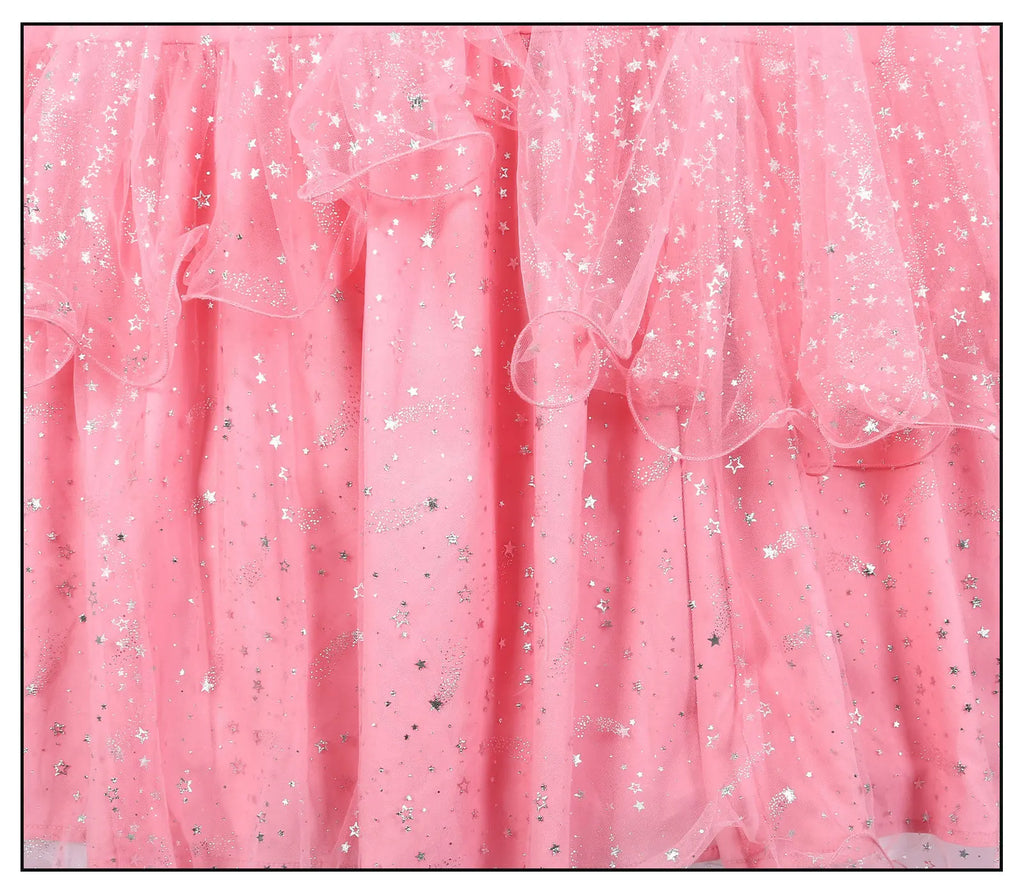 Pink sparkly tulle fabric for the Wicked witch Glinda Halloween outfit with silver star accents