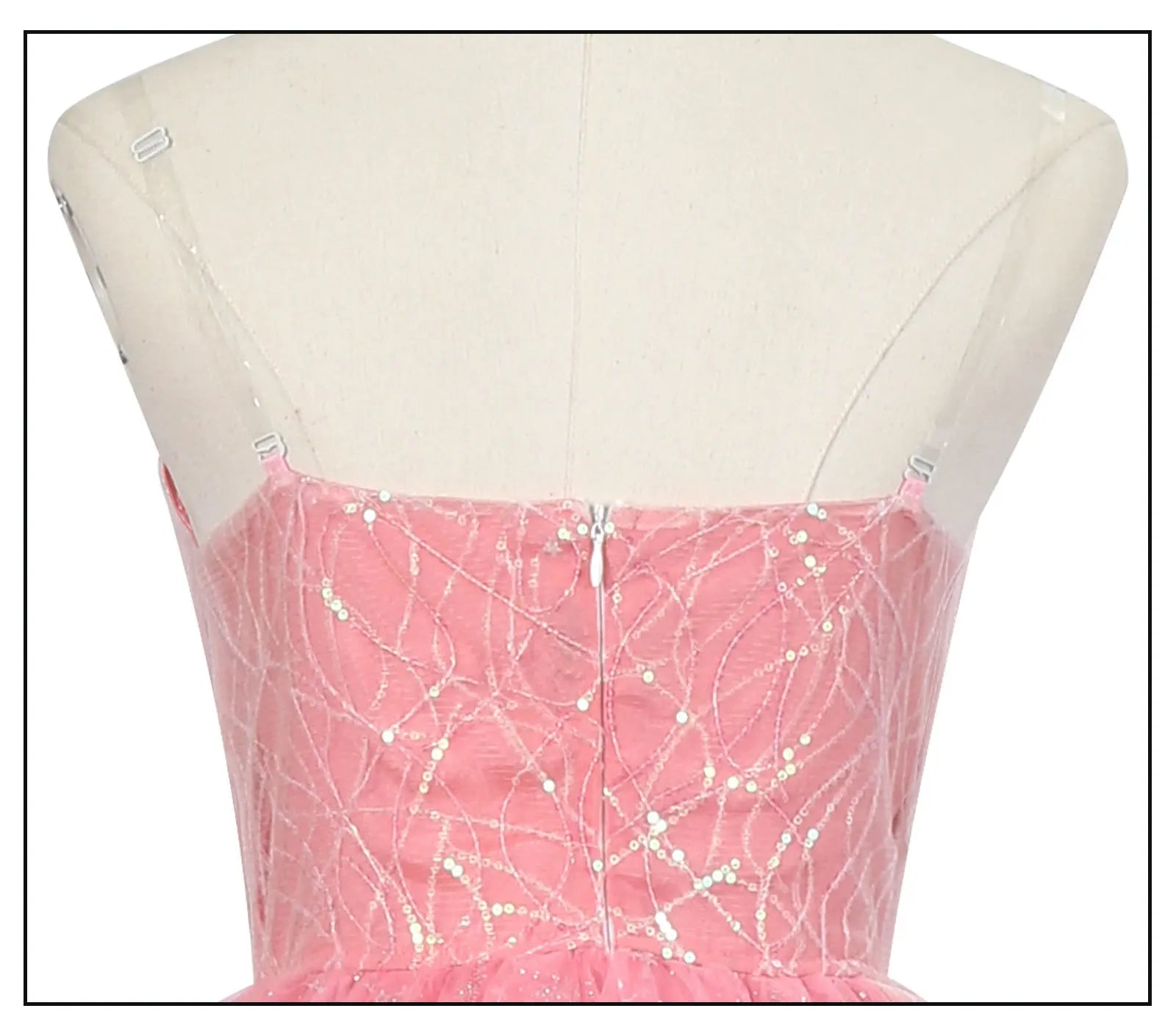 Back view of the Wicked witch Glinda Halloween outfit featuring a pink dress with sparkly detailing