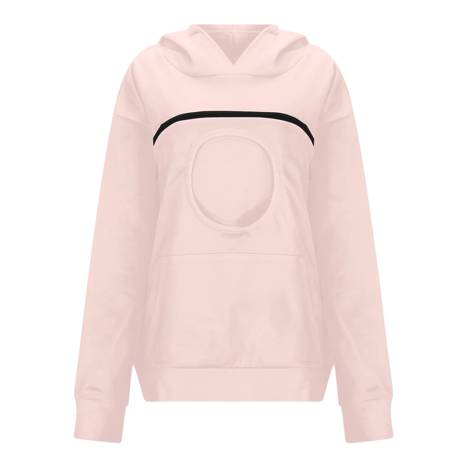 Light pink women's kangaroo pet hoodie with a front pocket and pet pouch for style and comfort