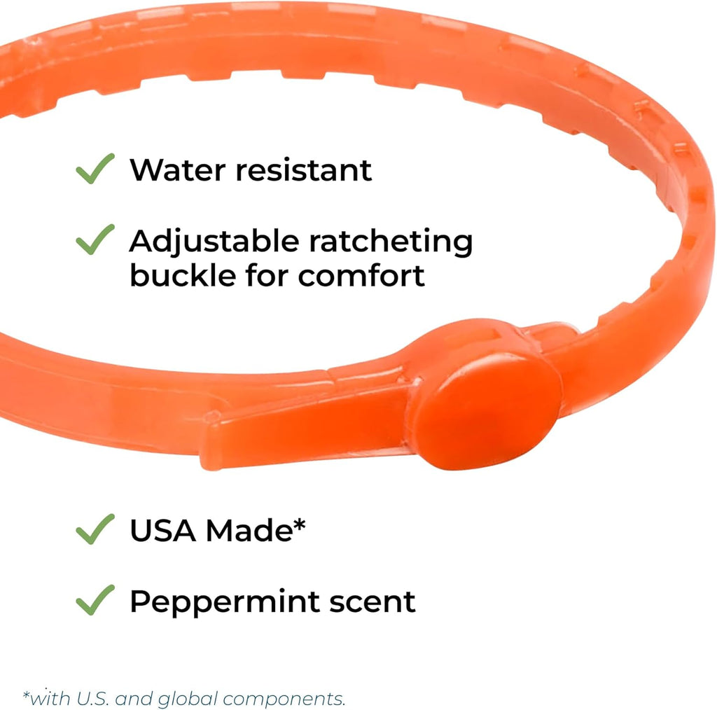 Orange flea and tick collar with adjustable ratcheting buckle and peppermint scent for pets, related to Wondercide flea and tick collar reviews