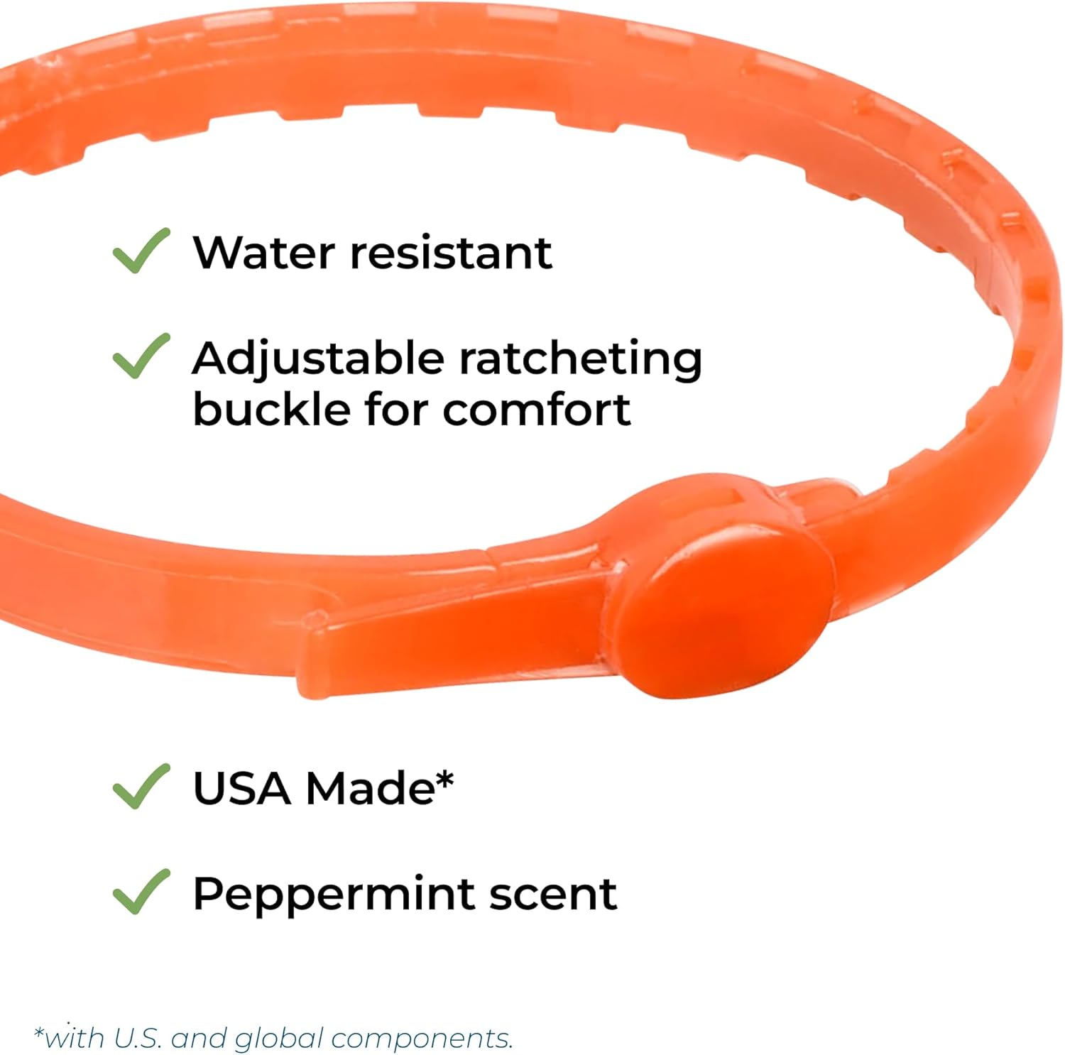 Orange flea and tick collar with adjustable ratcheting buckle and peppermint scent for pets, related to Wondercide flea and tick collar reviews