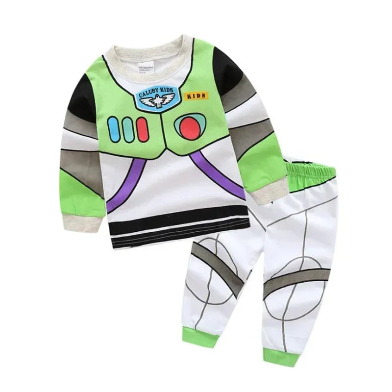 Woody and Buzz Lightyear costume pajama set for kids featuring colorful designs and comfortable fit