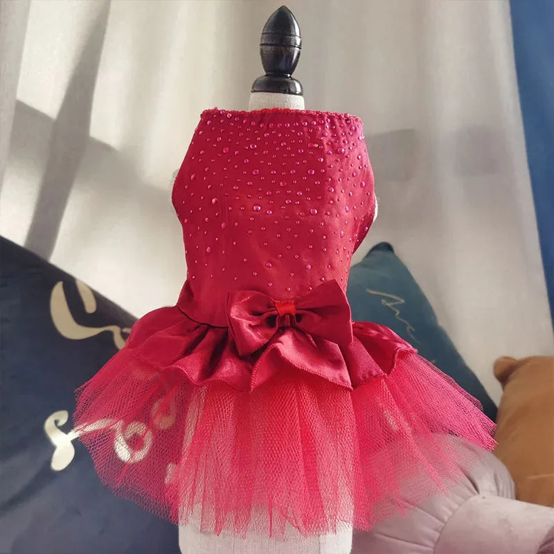 Yorkie summer princess dress in vibrant pink with decorative tulle and bow for stylish pups