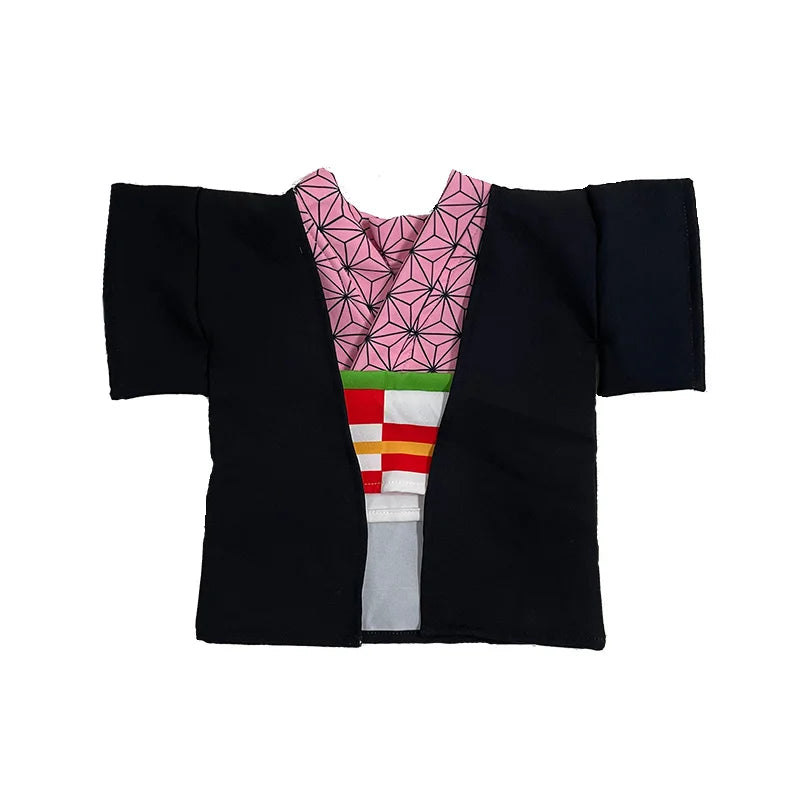 Zenitsu pet cosplay costume featuring traditional kimono design for pets in black and pink