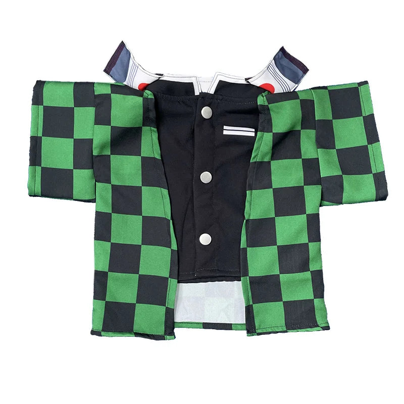 Zenitsu pet cosplay costume with a green and black checkered design for adorable pet costumes