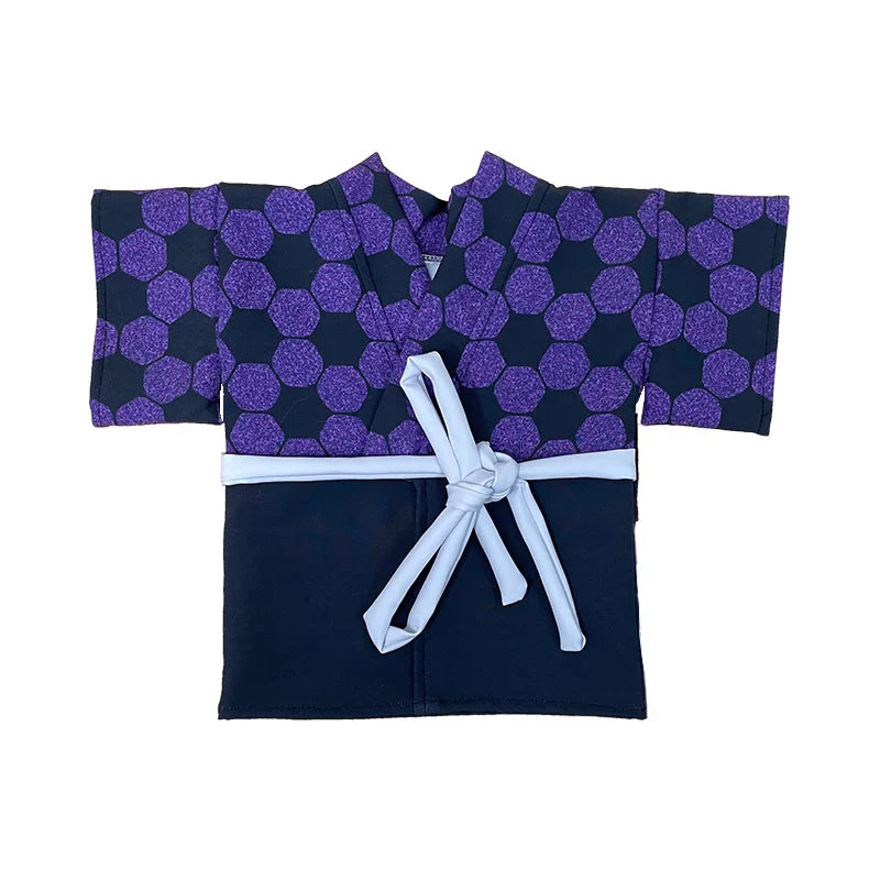 Zenitsu pet cosplay costume in purple hexagonal pattern with a white sash for adorable pet adventures