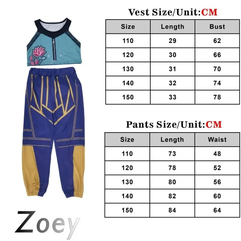 Zoey K-Pop Hunters cosplay costume for kids including colorful vest and stylish pants